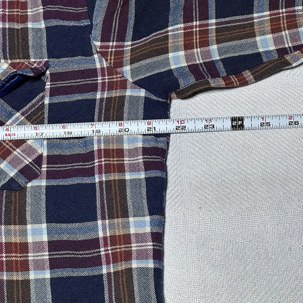 Vintage 70s 80s Sears Flannel Shirt Mens Medium Navy Plaid Acrylic‎ Dual Pocket - Picture 9 of 13
